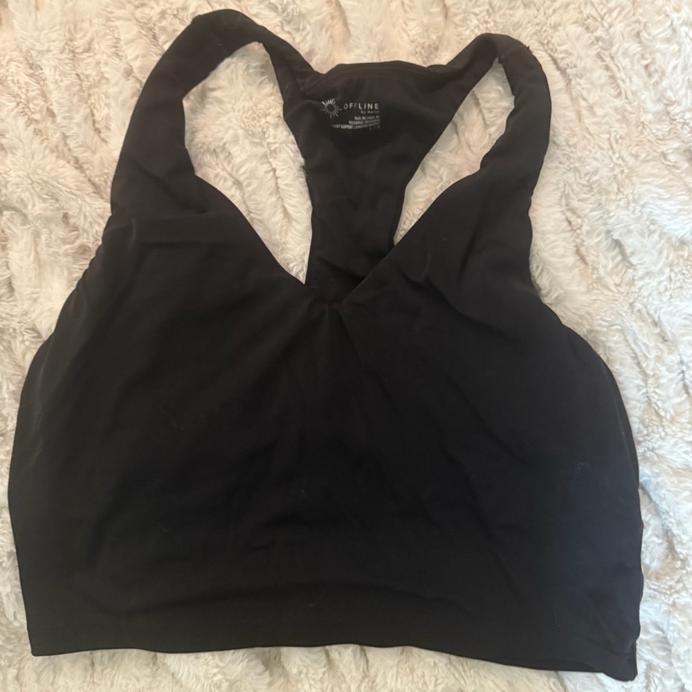 aerie Black V-Neck Racerback Sports Bra